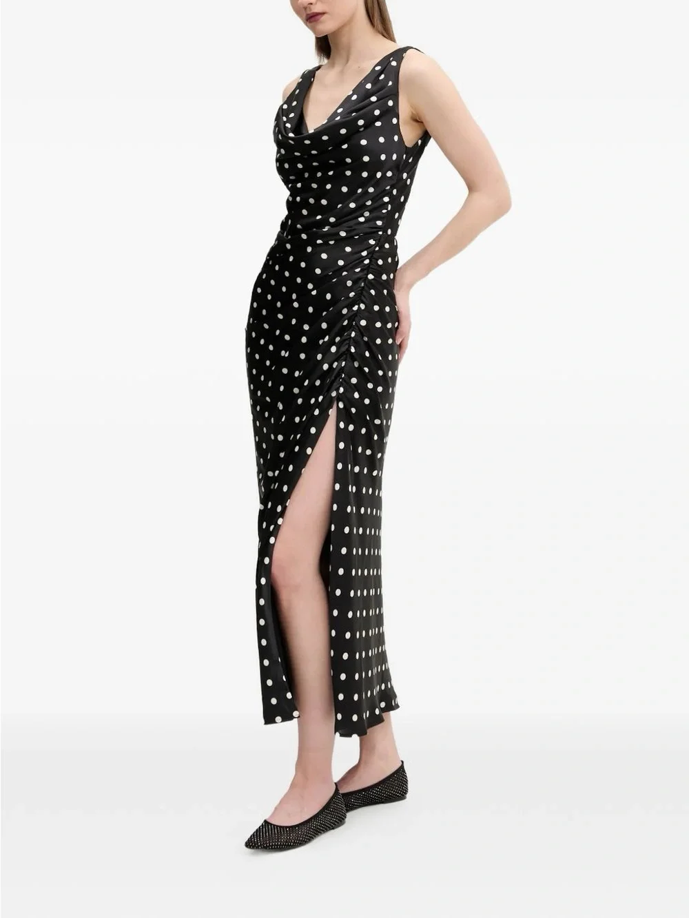 Abercrombie & Fitch Black and White Polka Dot Cowl Neck Maxi Dress